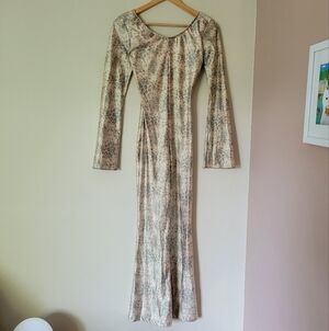 Vintage Leopard Cheetah Print Unitard Long Sleeve Flared Leg And Sleeve Jumpsuit